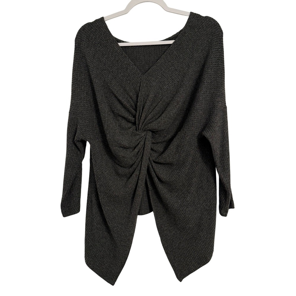 1 State Women's XS Waffle Knit Twist Knot Hi Lo Oversized Soft Sweaterā Sexy